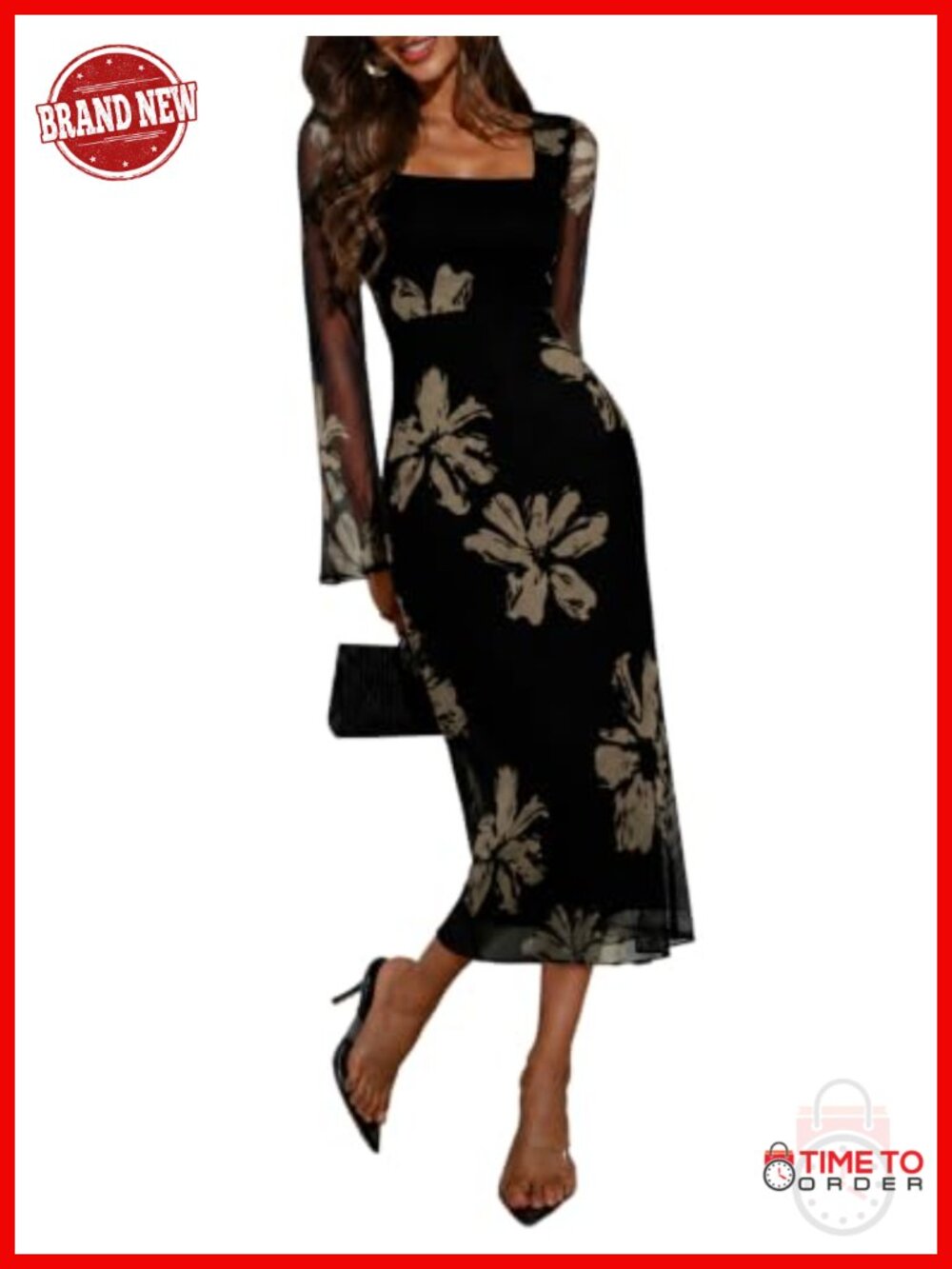 Women Floral Mesh Maxi Dress Bodycon Wedding Guest Cocktail Party Dress